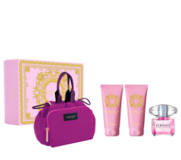 Versace Bright Crystal EDT 90 Ml + Versace Bright Crystal Shower Gel 100 Ml +Versace Bright Crystal Body Lotion 100 Ml + Versace Pink Bag Gift Set