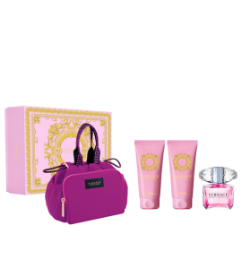 Versace Bright Crystal EDT 90 Ml + Versace Bright Crystal Shower Gel 100 Ml +Versace Bright Crystal Body Lotion 100 Ml + Versace Pink Bag Gift Set