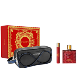 Versace Eros Flame Eau De Parfum 100 Ml +Versace  Eau De Parfum Miniature 10 Ml +Versace  Cosmetic Bag, Gift Set For Men