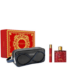 Versace Eros Flame Eau De Parfum 100 Ml +Versace  Eau De Parfum Miniature 10 Ml +Versace  Cosmetic Bag, Gift Set For Men